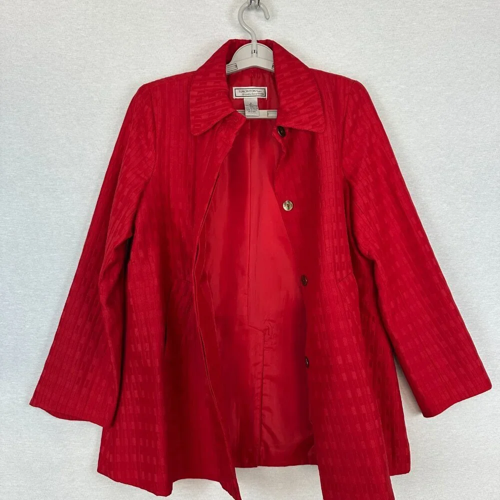 SIMONTON SAYS WOMEN'S RED SQUARED DESIGNED JACKET BLAZER HIDDEN BUTTON SIZE S - Picture 3 of 11